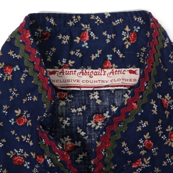 AUNT ABIGAIL'S ATTIC Cottagecore Prairie Blue Floral Rose Collared Dress XXS 896 - Picture 5 of 5